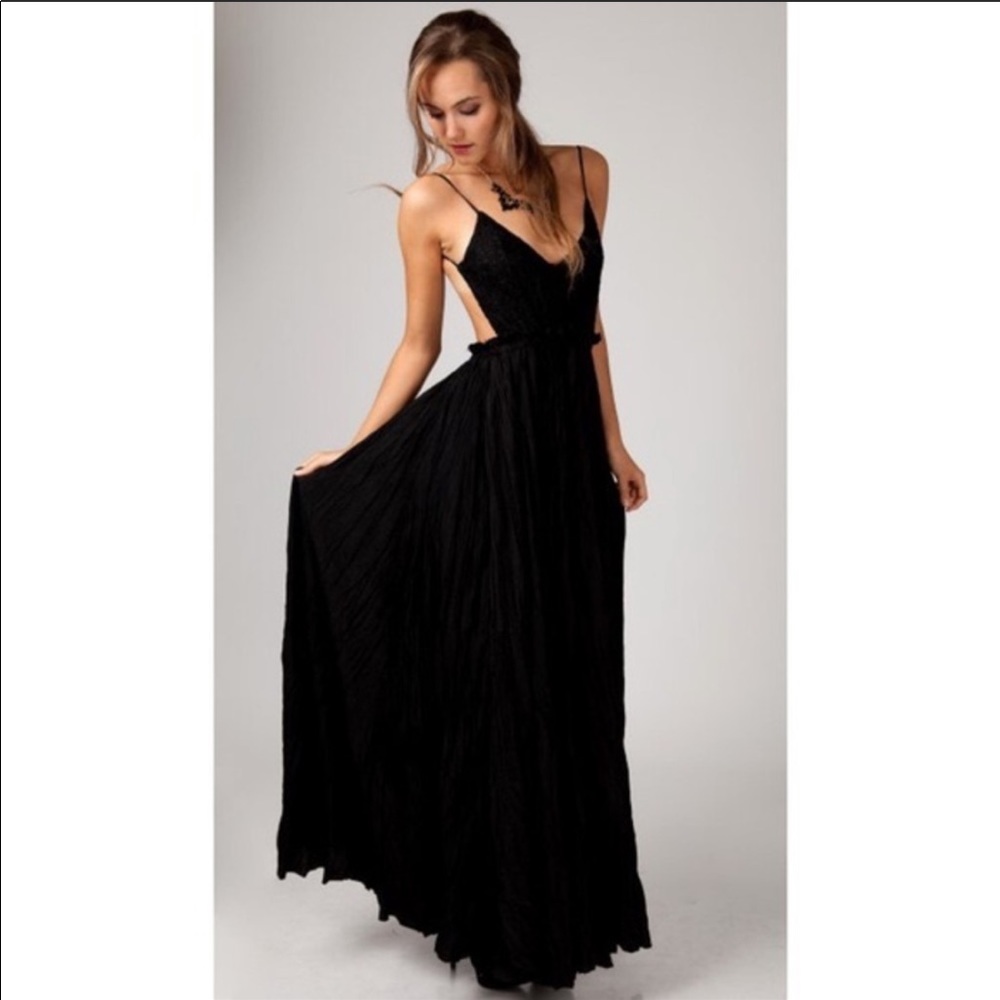 Open Back Black Maxi Dress